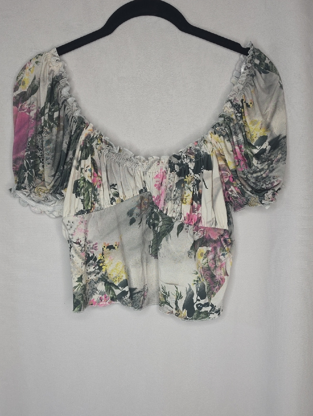 Urban Outfitters‎ Y2k Floral Puff Sleeve Peasant Crop Top Size Large